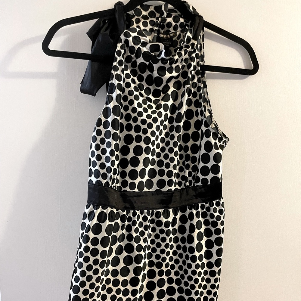 Guess black and white polka dot halter top